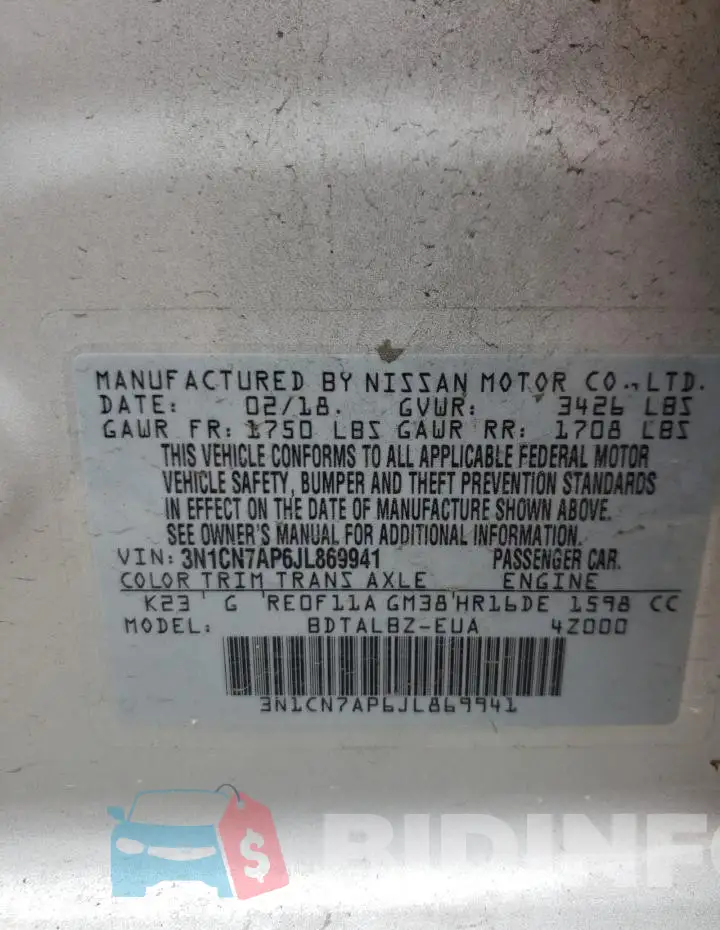 3N1CN7AP6JL869941 Photo# 12