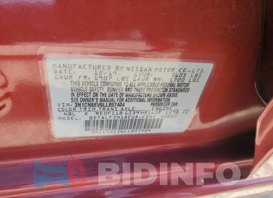 3N1CN8EV6LL857404 Photo# 12