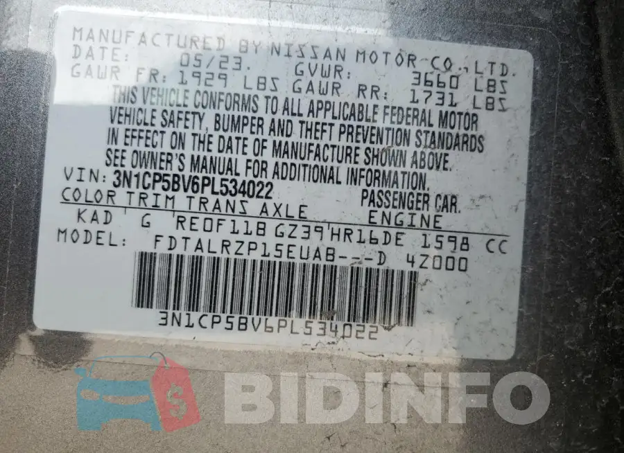 3N1CP5BV6PL534022 Photo# 12