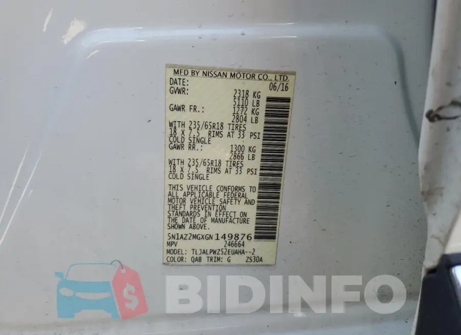 5N1AZ2MGXGN149876 Photo# 13