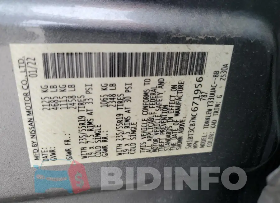 5N1BT3CB7NC671956 Photo# 13