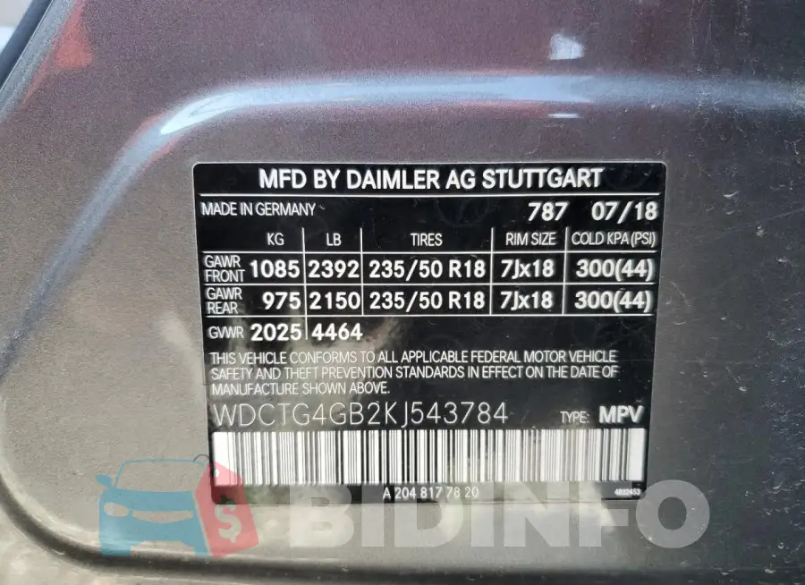 WDCTG4GB2KJ543784 Photo# 12
