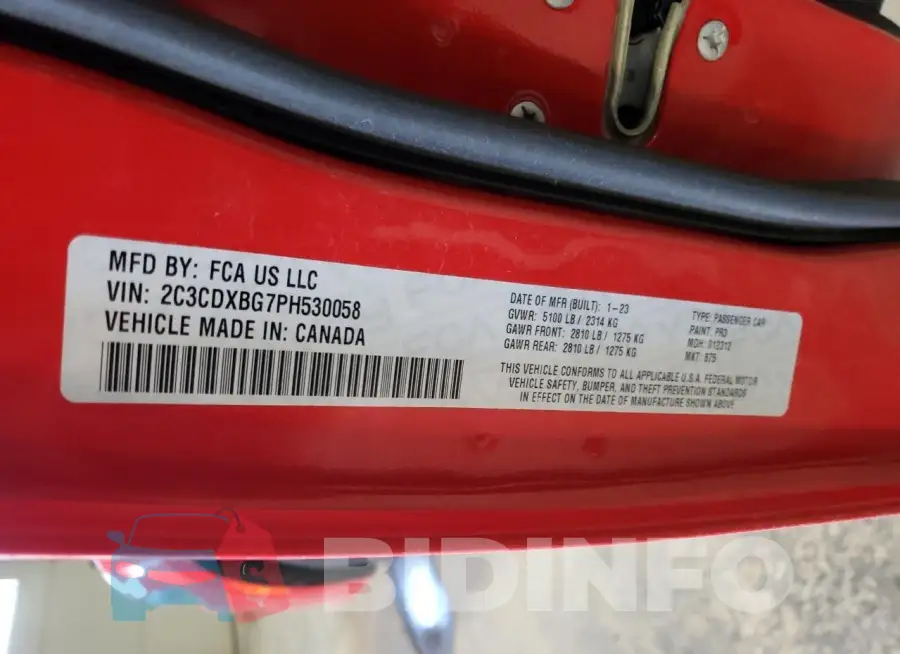 2C3CDXBG7PH530058 Photo# 12