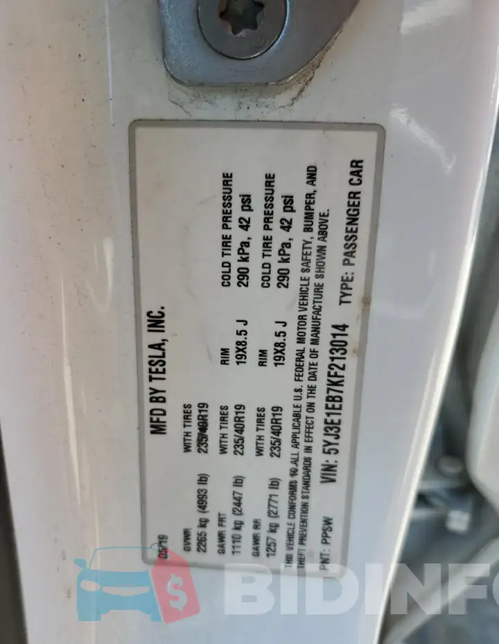 5YJ3E1EB7KF213014 Photo# 12