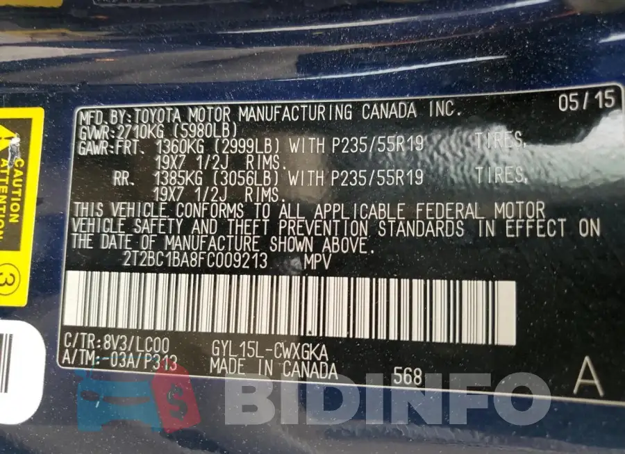 2T2BC1BA8FC009213 Photo# 12