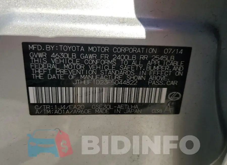 JTHBF1D23F5044822 Photo# 12