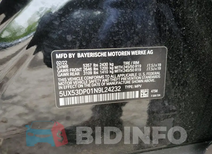 5UX53DP01N9L24232 Photo# 13