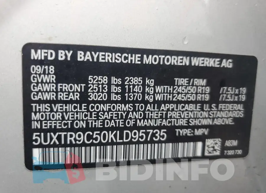 5UXTR9C50KLD95735 Photo# 13