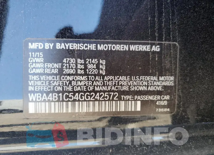 WBA4B1C54GG242572 Photo# 12