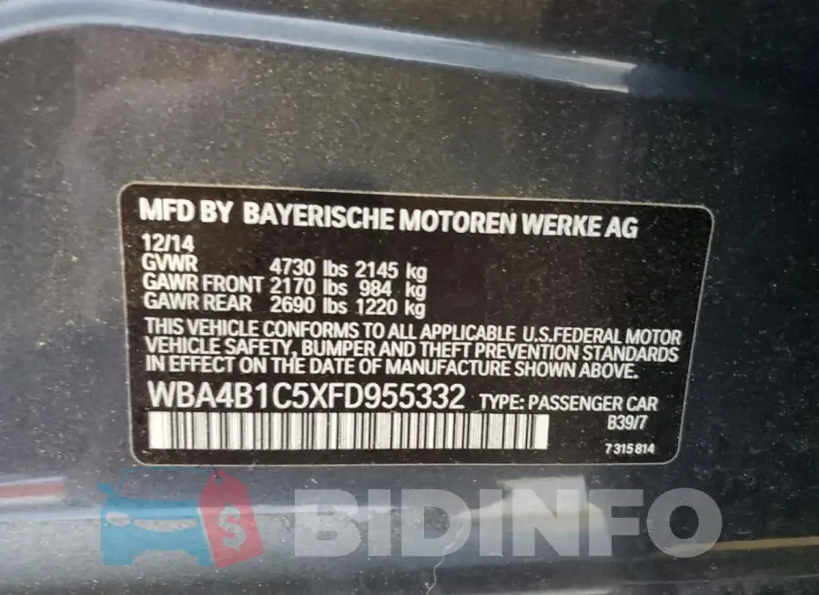WBA4B1C5XFD955332 Photo# 12
