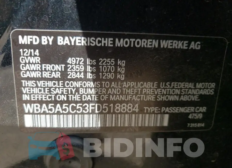 WBA5A5C53FD518884 Photo# 12