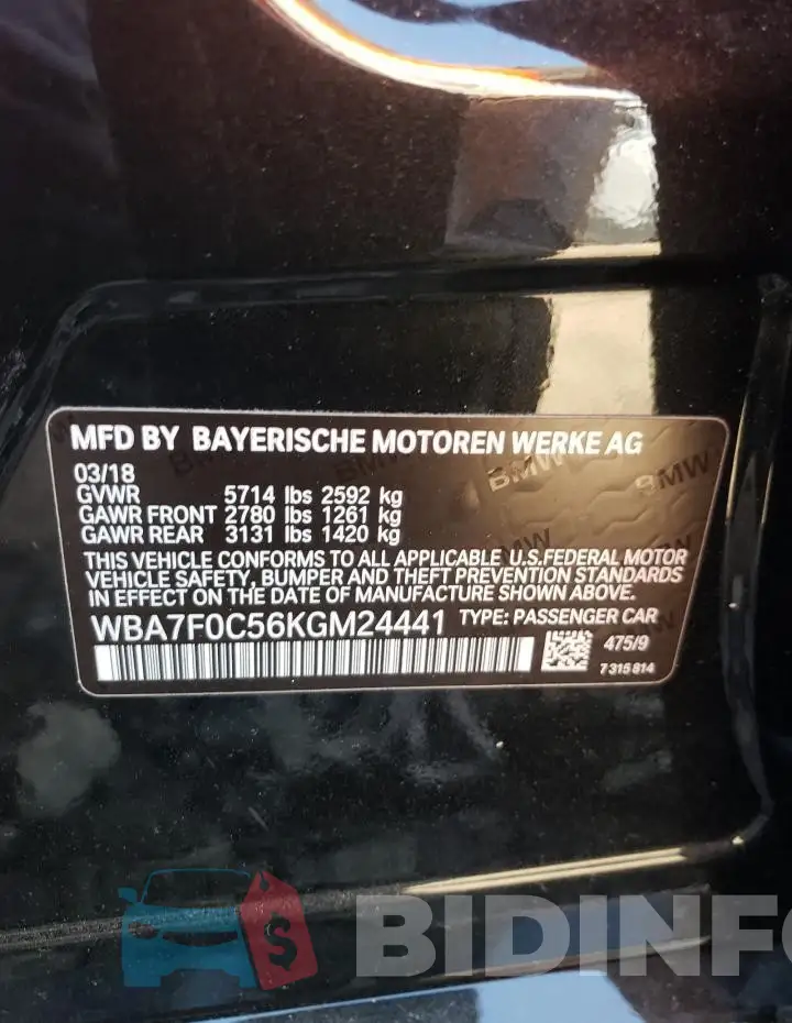 WBA7F0C56KGM24441 Photo# 13