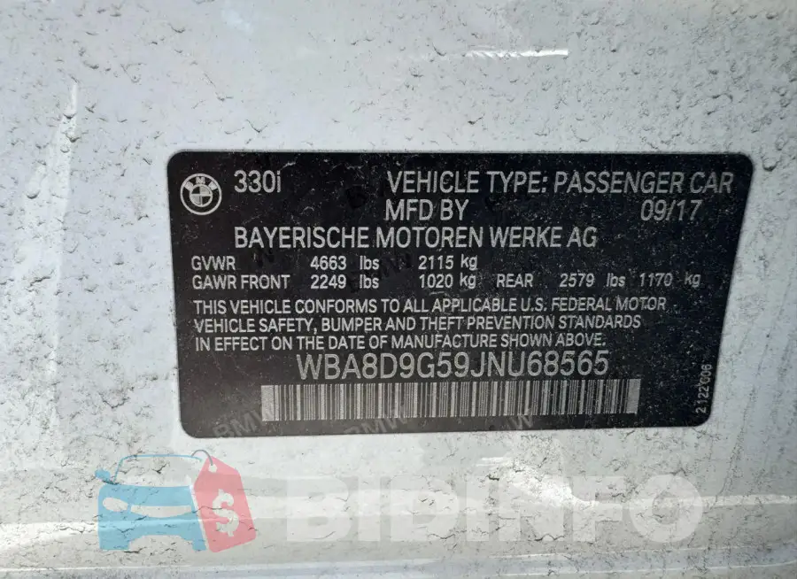 WBA8D9G59JNU68565 Photo# 11