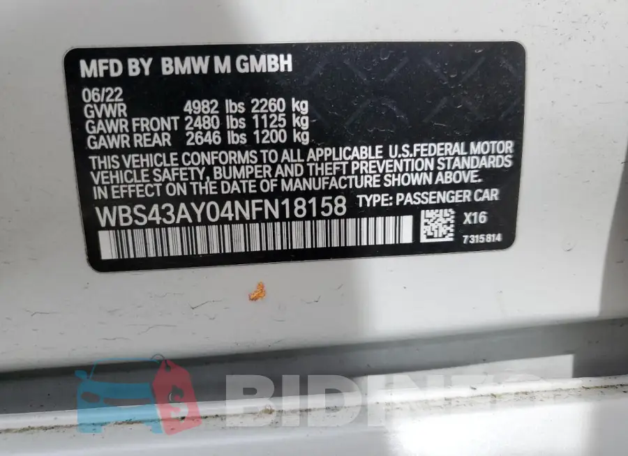 WBS43AY04NFN18158 Photo# 12