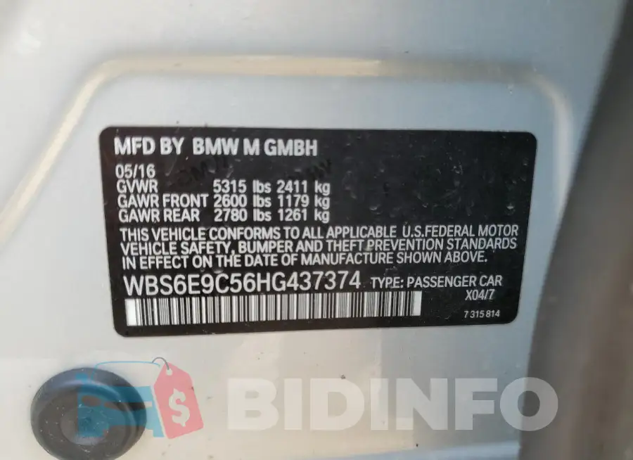 WBS6E9C56HG437374 Photo# 13