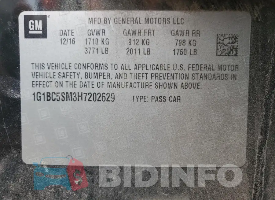 1G1BC5SM3H7202629 Photo# 12