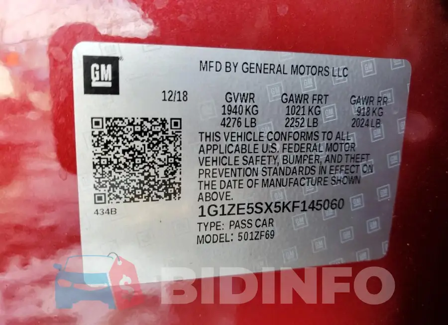 1G1ZE5SX5KF145060 Photo# 12