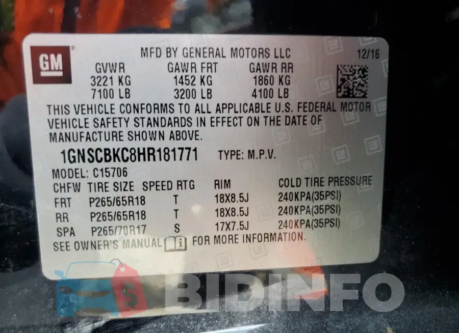 1GNSCBKC8HR181771 Photo# 13