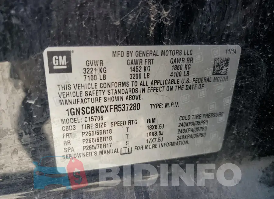 1GNSCBKCXFR537280 Photo# 14