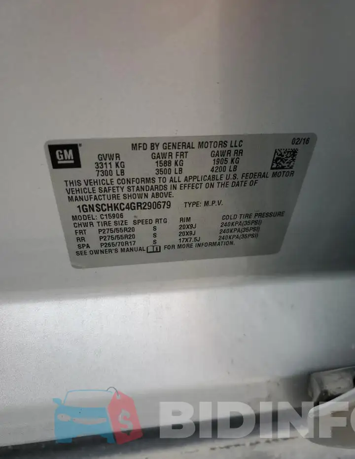 1GNSCHKC4GR290679 Photo# 13