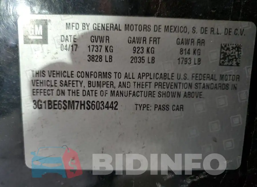 3G1BE6SM7HS603442 Photo# 12