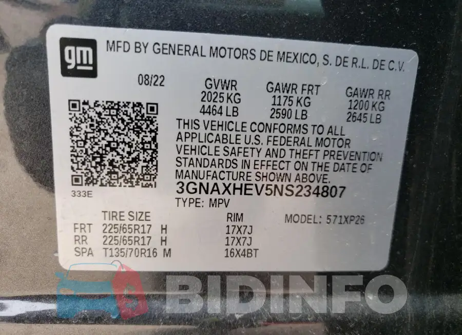 3GNAXHEV5NS234807 Photo# 13