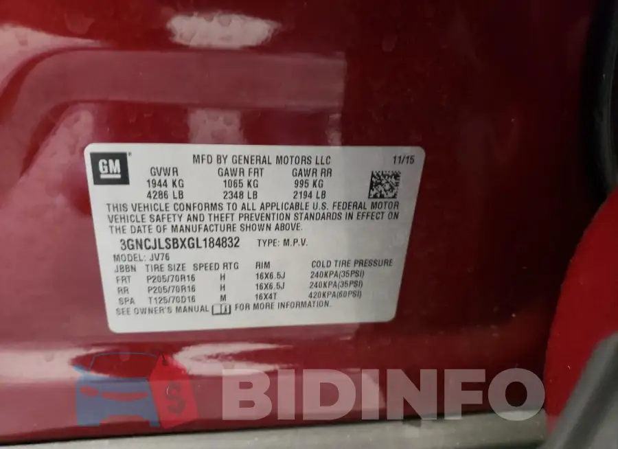 3GNCJLSBXGL184832 Photo# 12