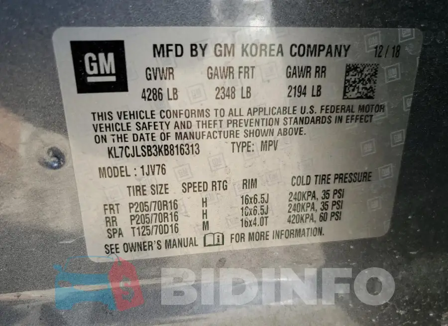 KL7CJLSB3KB816313 Photo# 13