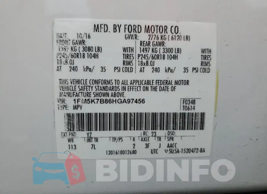 1FM5K7B86HGA97456 Photo# 14