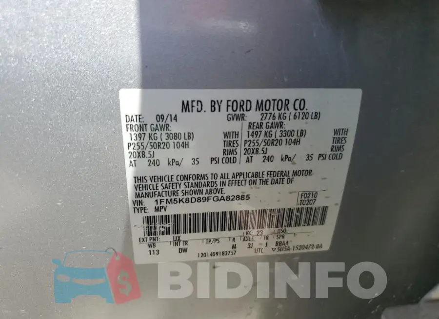 1FM5K8D89FGA82885 Photo# 13