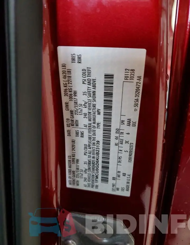 1FMCU0GD6KUB23139 Photo# 14