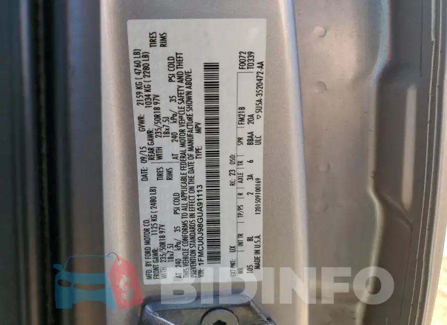 1FMCU0J98GUA91113 Photo# 13