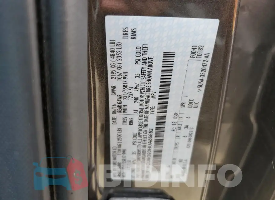 1FMCU9G93HUA86852 Photo# 12