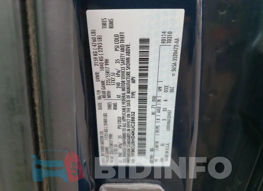 1FMCU9HD4KUC28832 Photo# 13