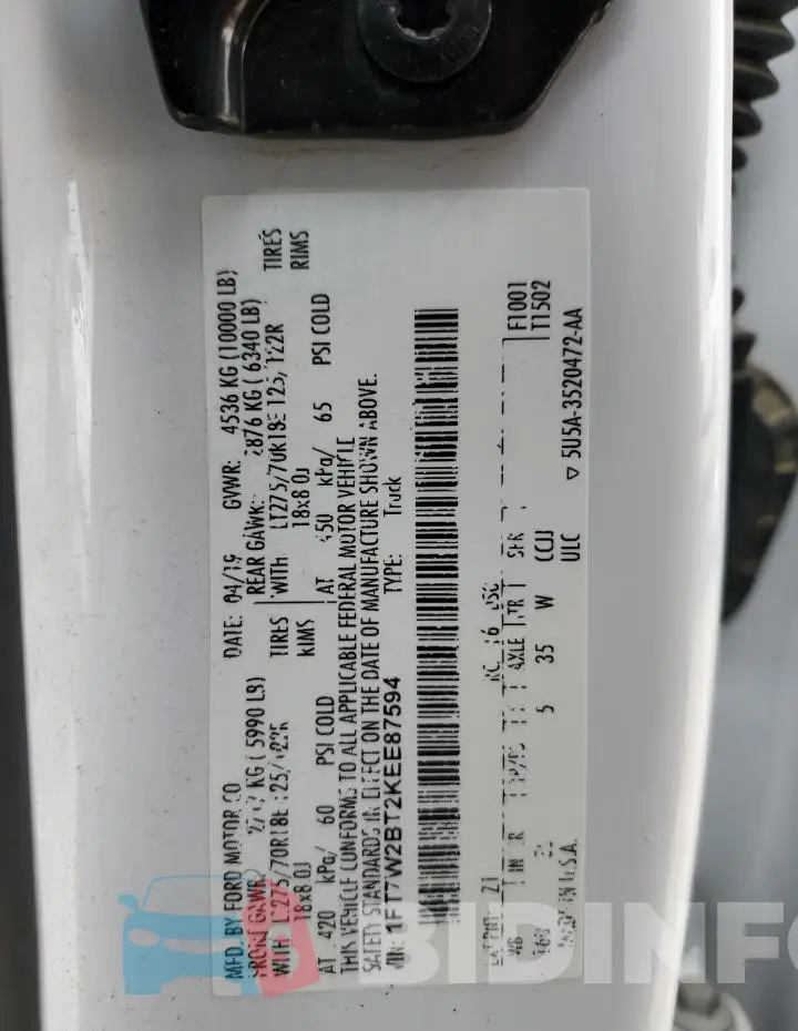 1FT7W2BT2KEE87594 Photo# 12