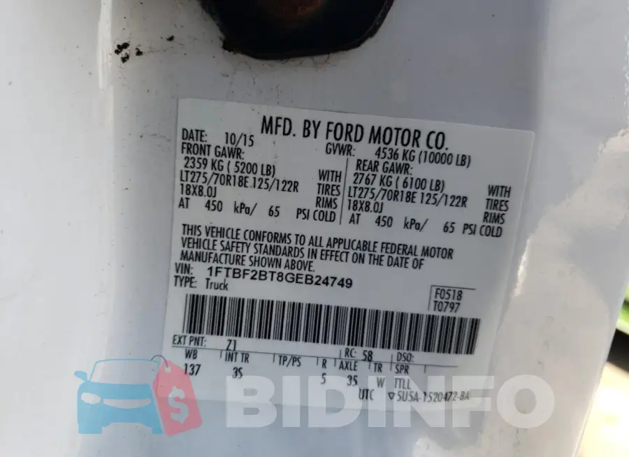 1FTBF2BT8GEB24749 Photo# 12