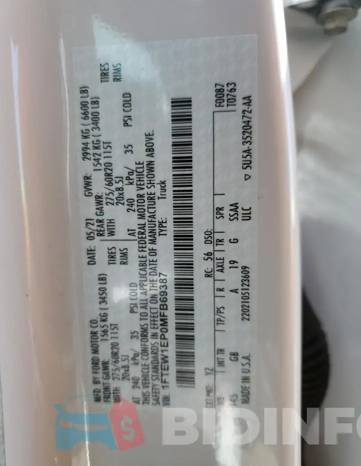 1FTEW1EP0MFB69387 Photo# 12