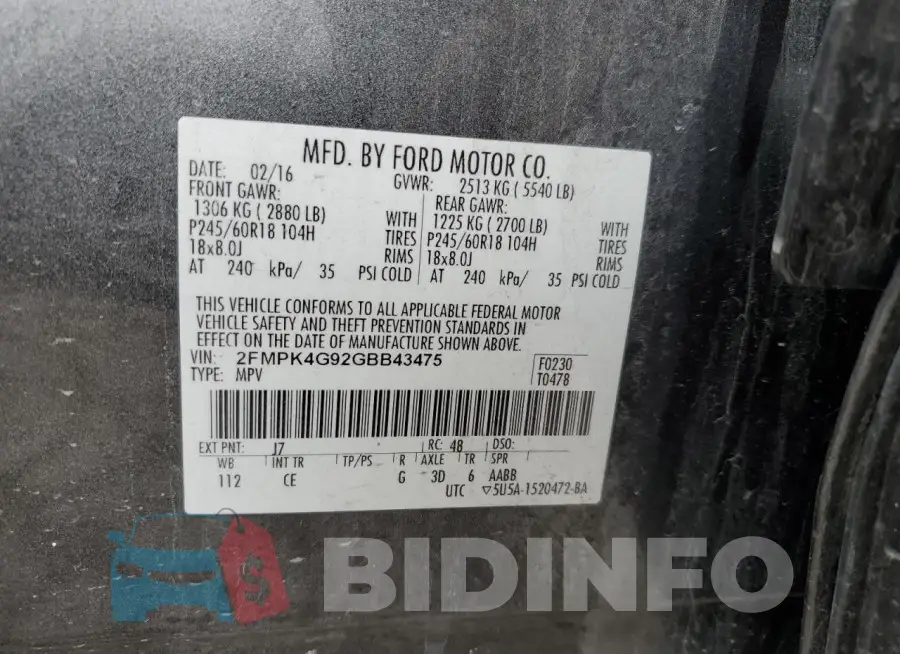2FMPK4G92GBB43475 Photo# 12