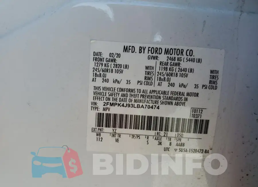 2FMPK4J93LBA70474 Photo# 14