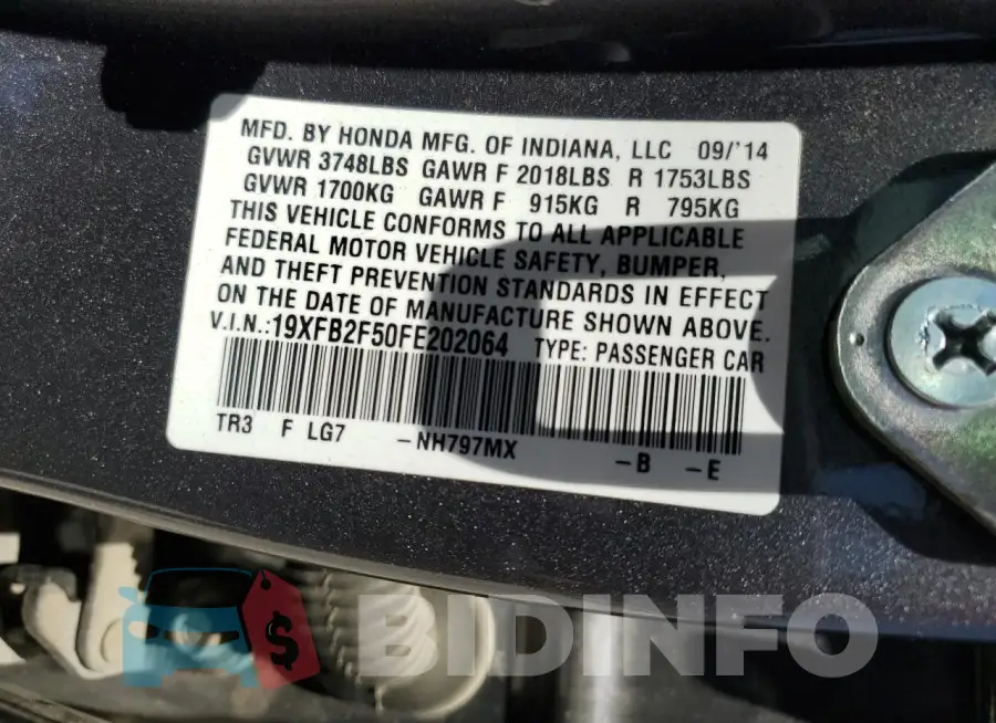 19XFB2F50FE202064 Photo# 13