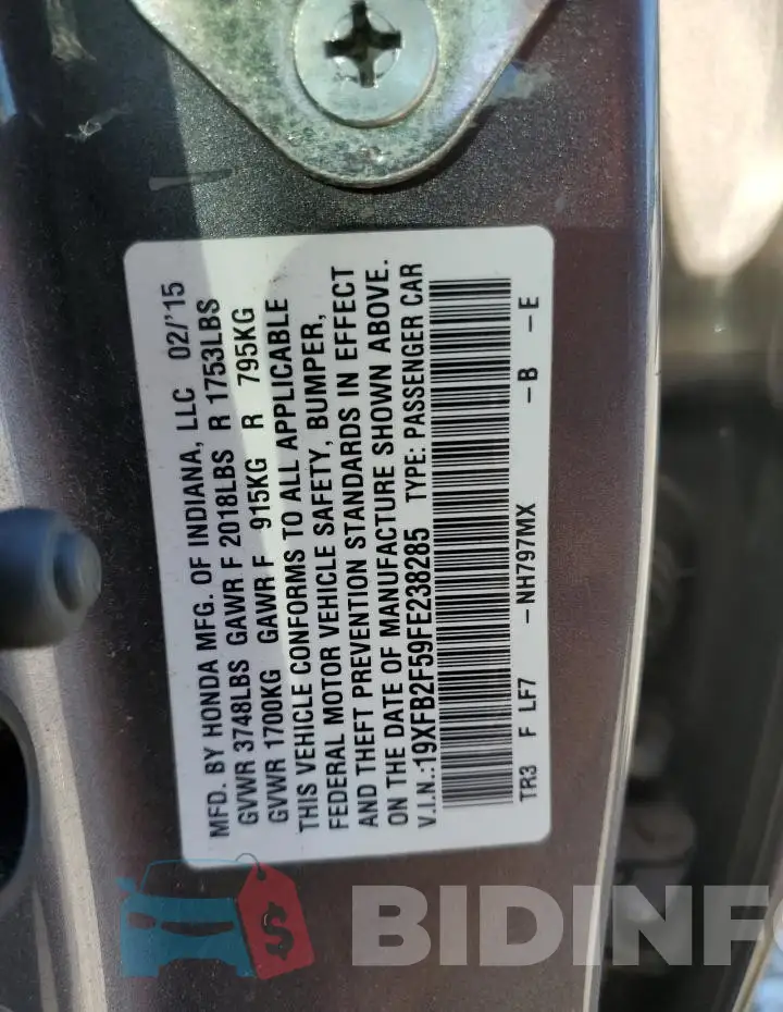 19XFB2F59FE238285 Photo# 13