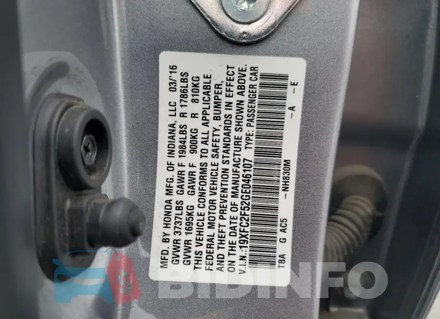 19XFC2F52GE046107 Photo# 12