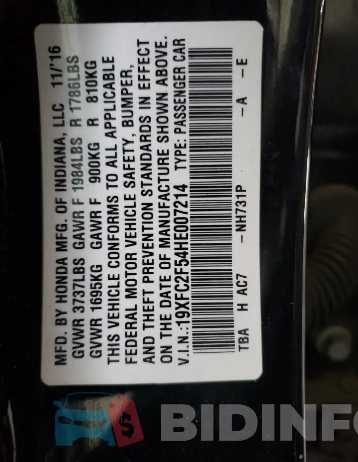 19XFC2F54HE007214 Photo# 12