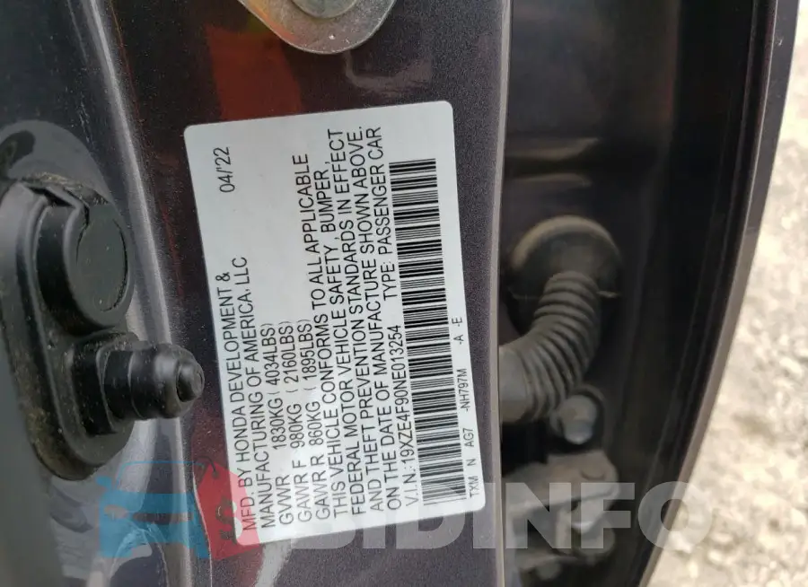 19XZE4F90NE013254 Photo# 12