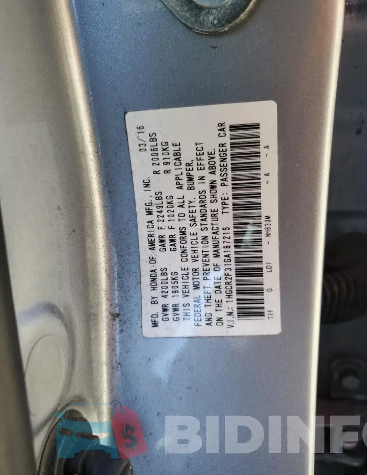 1HGCR2F31GA167215 Photo# 12