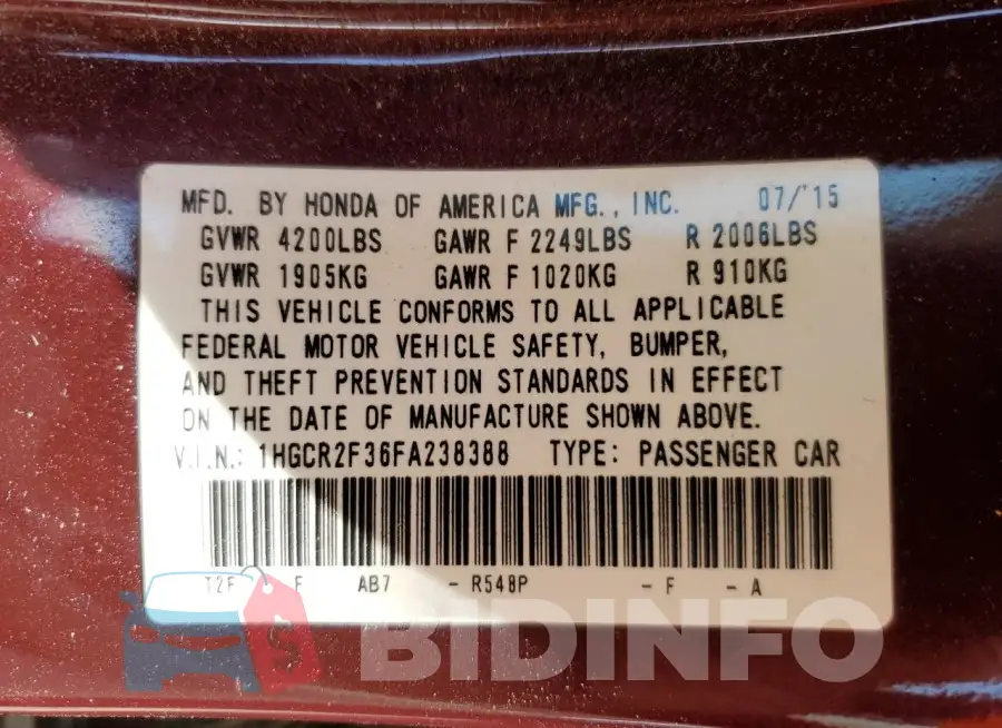 1HGCR2F36FA238388 Photo# 12