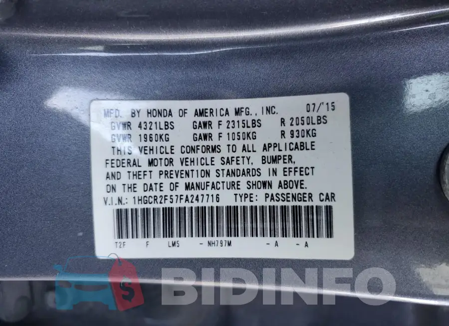 1HGCR2F57FA247716 Photo# 13