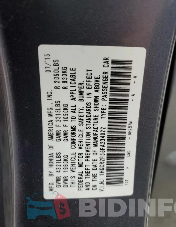 1HGCR2F58FA234022 Photo# 12