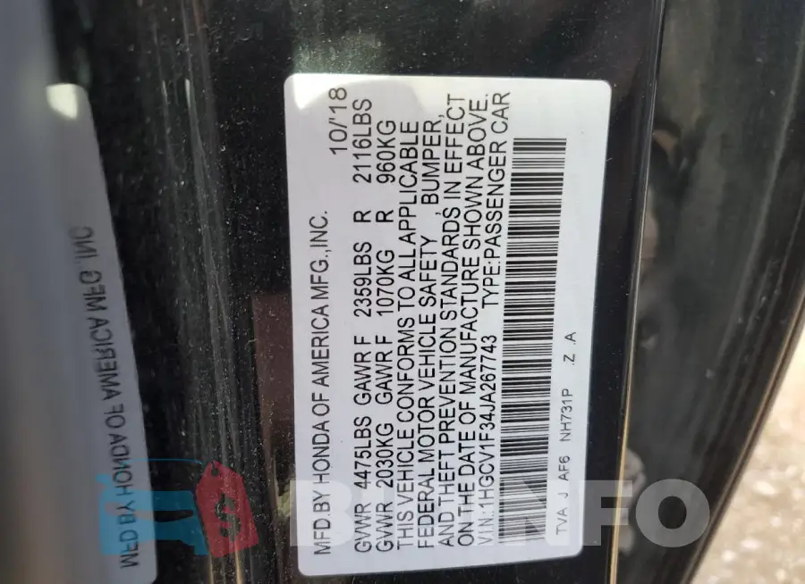 1HGCV1F34JA267743 Photo# 12