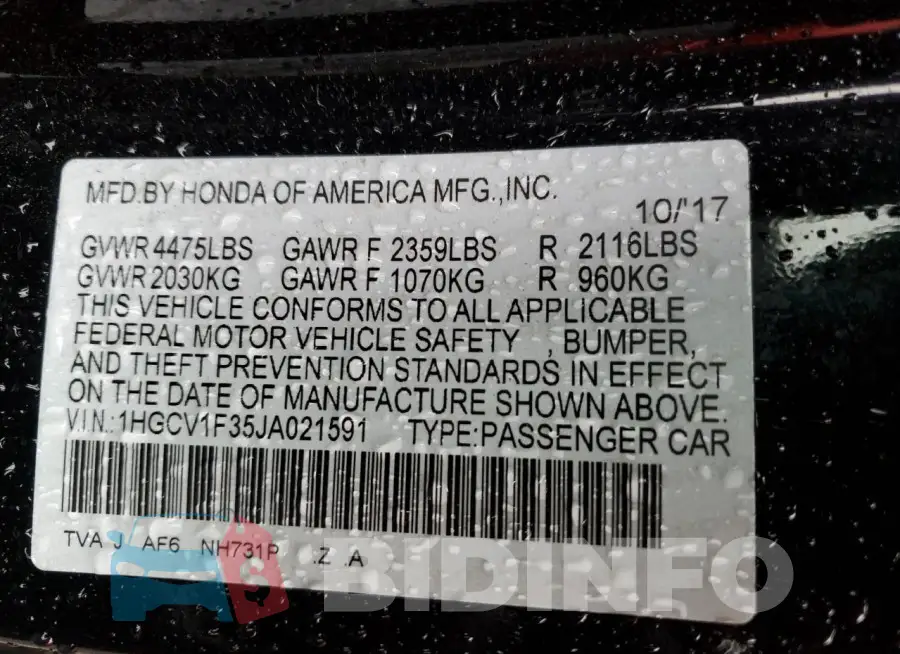 1HGCV1F35JA021591 Photo# 12